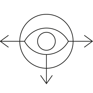Icon showing an eye in a circle with three arrows – left, down and right.