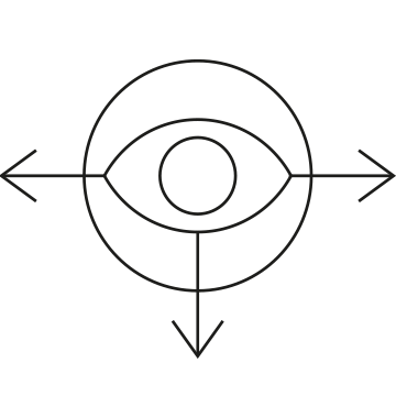 Icon showing an eye in a circle with three arrows—left, down, and right.