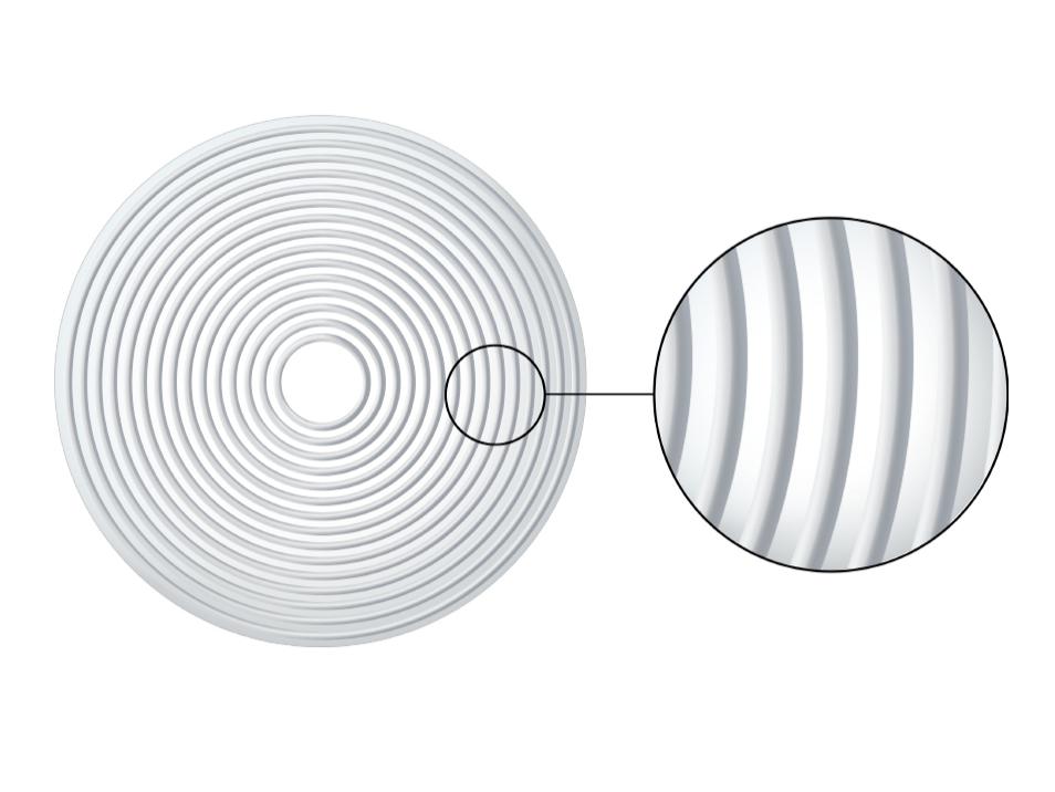 Illustration représentant un verre ZEISS MyoCare dont les éléments C.A.R.E. créent des zones de défocalisation servant à freiner la progression de la myopie.