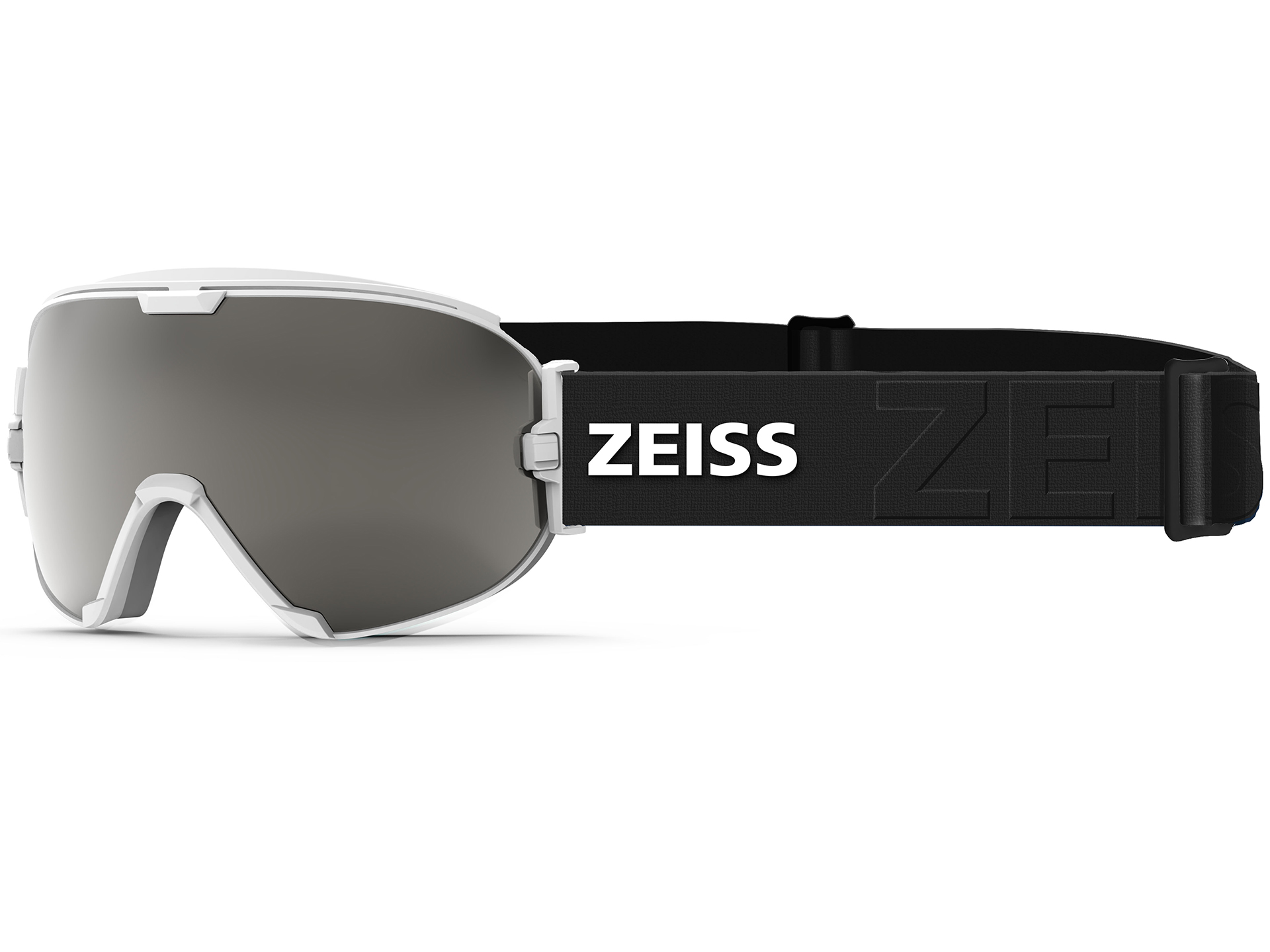 ZEISS snow goggles with a dark gray visor and black strap